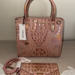 Brahmin Iridescent Rose Gold Small Caroline with matching wallet NWT
